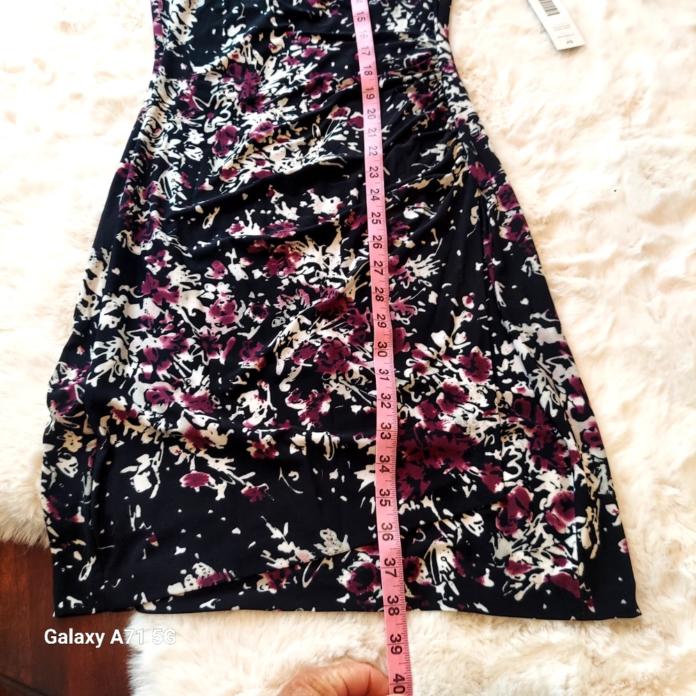 NWT Kamali Kulture Cap Sleeve Side Draped Dress Black Abstract Floral Sz… - Picture 16 of 17